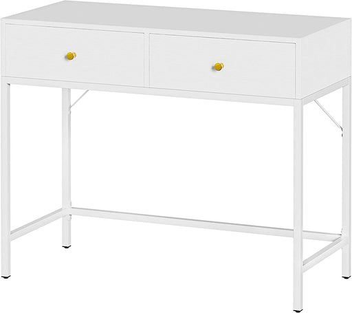 White Makeup Table with 2 Drawers & Adjustable Feet