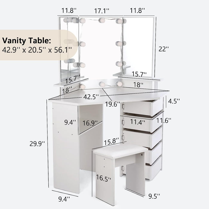 Vanity with Lights and Rotatable Drawers