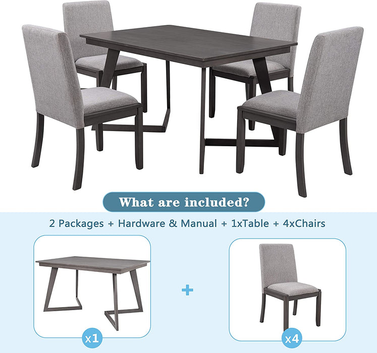 5-Piece Wood Rectangular Dining Table Set with Linen Chairs