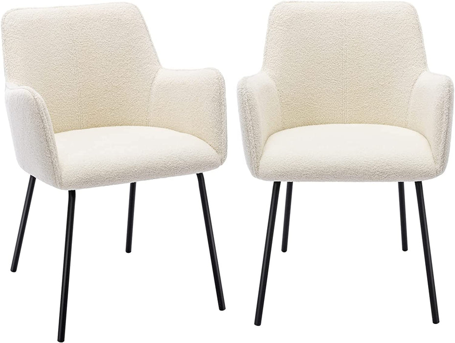 Lumbar Support Boucle Dining Chairs Set of 2 in White