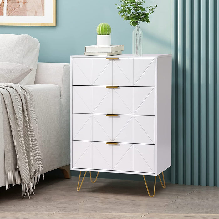 4 Drawer Dresser, White, Chest with Sturdy Frame