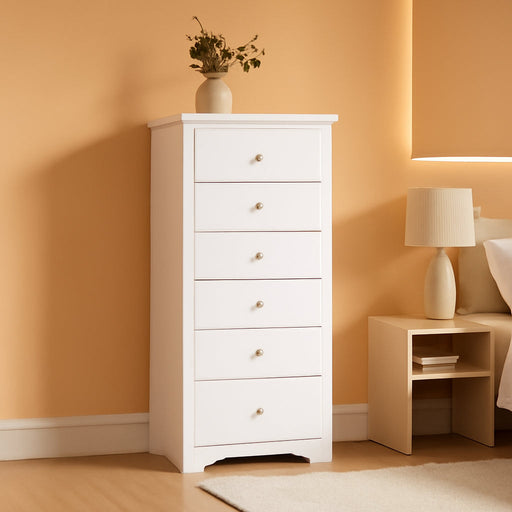 Wooden 6 Drawer Chest, White