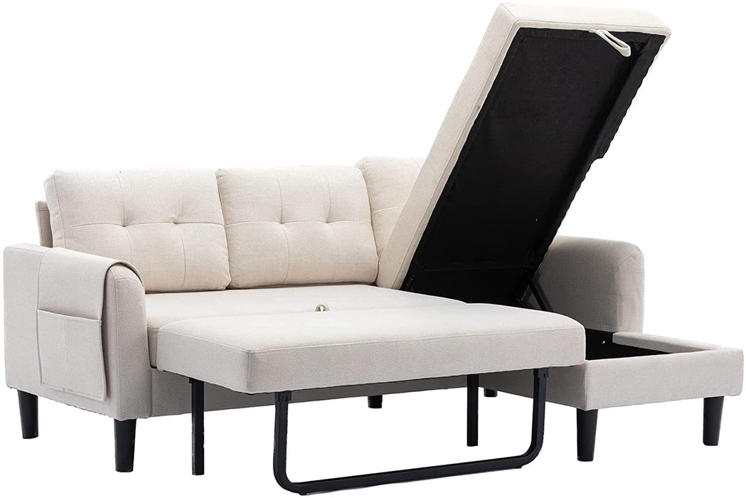Beige L-Shaped Sleeper Sofa with Storage