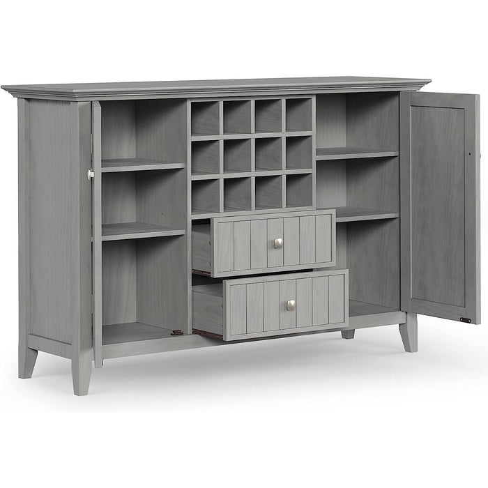 Fog Grey Solid Wood Transitional Sideboard Buffet and Wine Rack