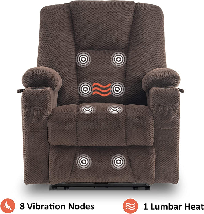 Fabric Electric Power Recliner Chair with Heat and Massage, Burgundy