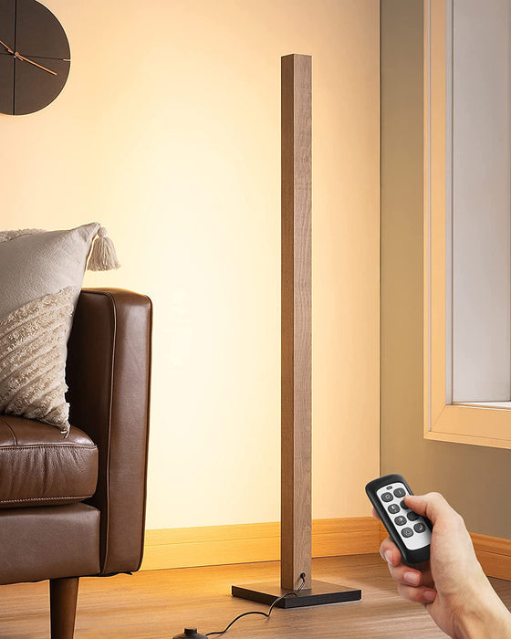 Modern Wood LED Corner Floor Lamp with Remote