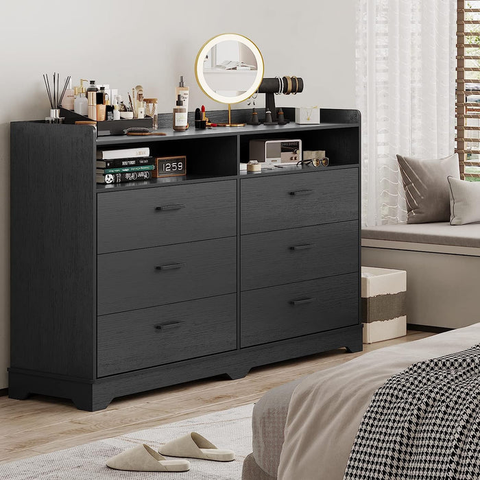Modern 6-Drawer Dresser with Open Cubby