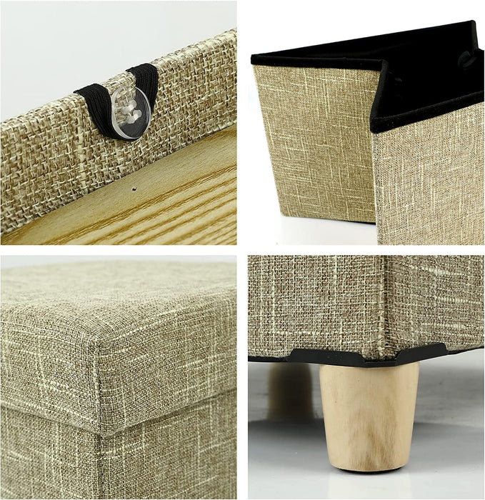 Beige Ottoman Cube with Tray and Storage