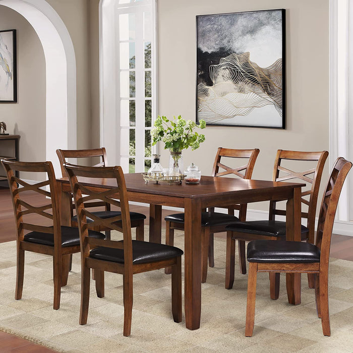 6-Piece Rubber Solid Wood Dining Table Set, 60''L × 36″ W