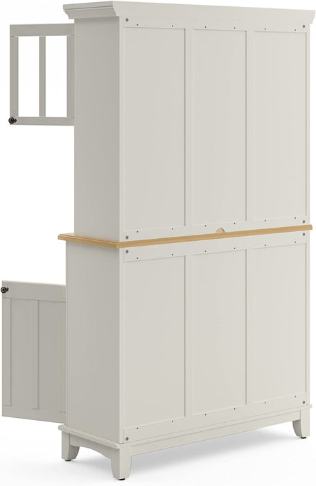 Off-White Server with Hutch and Wood Top