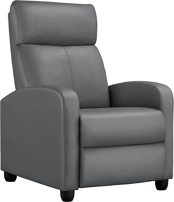 Gray PU Leather Recliner Sofa with Lumbar Support