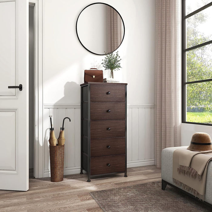 5 Drawer Dresser, Rustic Brown, Faux Leather