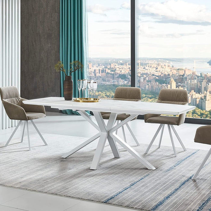 White Carbon Steel Expandable Dining Table