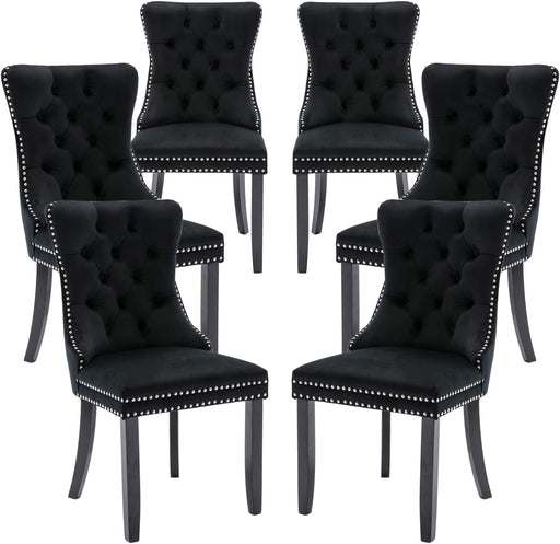 Black Velvet Tufted Dining Chairs Set of 6