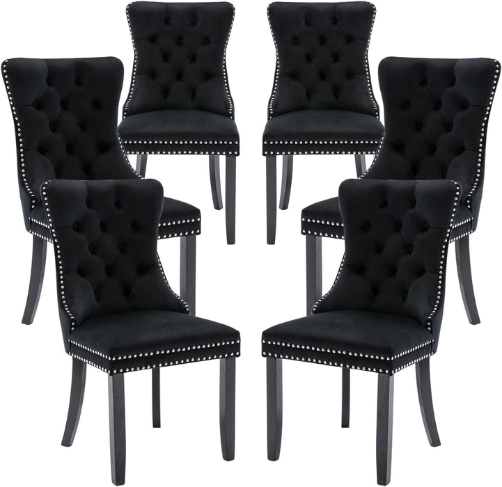 Black Velvet Tufted Dining Chairs Set of 6