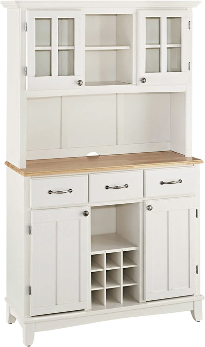 Off-White Server with Hutch and Wood Top