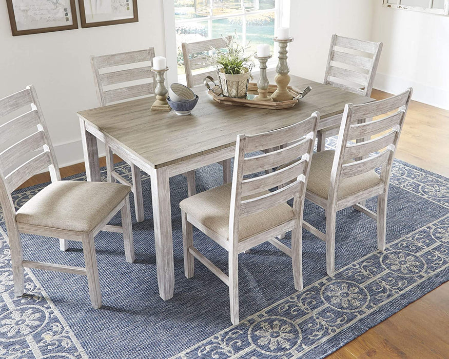 Whitewash Cottage Dining Table Set with 6 Chairs