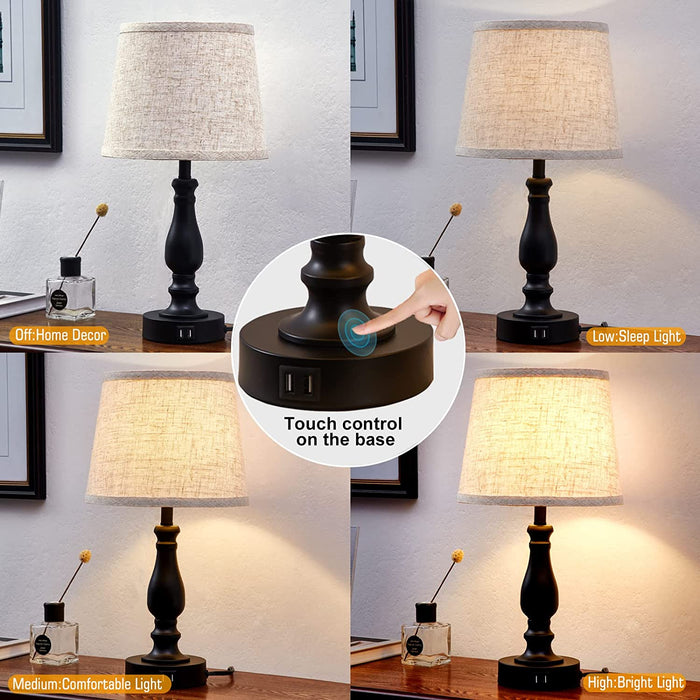 Table Lamps for Bedroom Set of 2 with USB Charging Ports