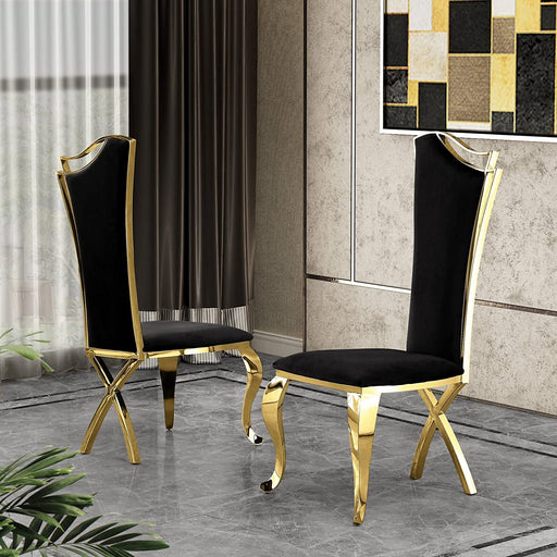 Luxury Highback Leather Dining Chairs Set of 2 in Gold