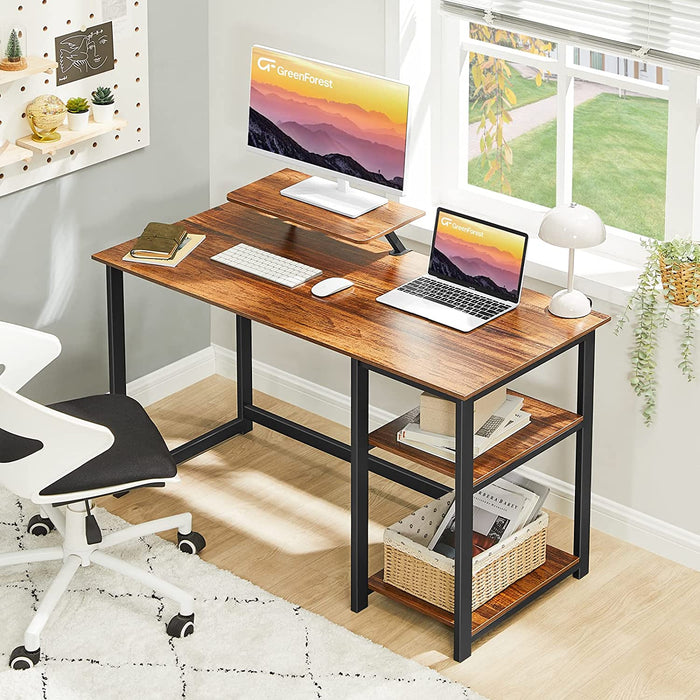 Compact Desk with Monitor Stand and Storage Shelves