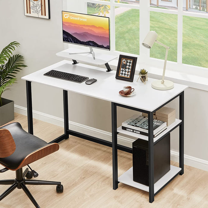 Small White Desk with Monitor Stand and Storage