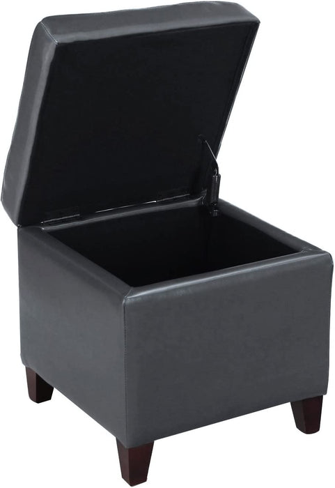 Gray Bonded Leather Tufted Cube Storage Ottoman