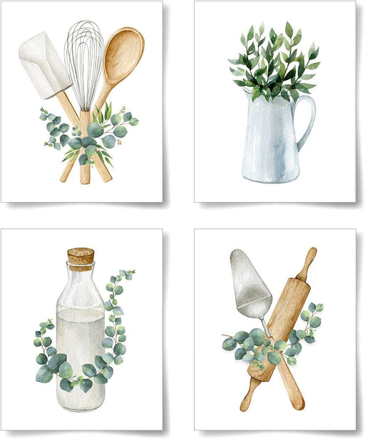Sage Green Botanical Prints for Boho Kitchen Wall