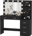 Large Black Makeup Vanity Table with Lighted Mirror