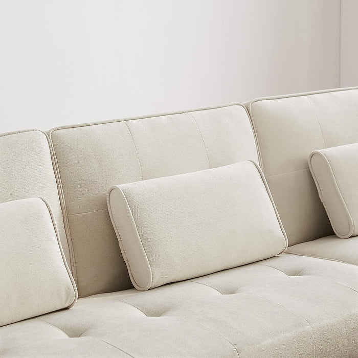 Linen Sectional Sofa Bed with Lounger