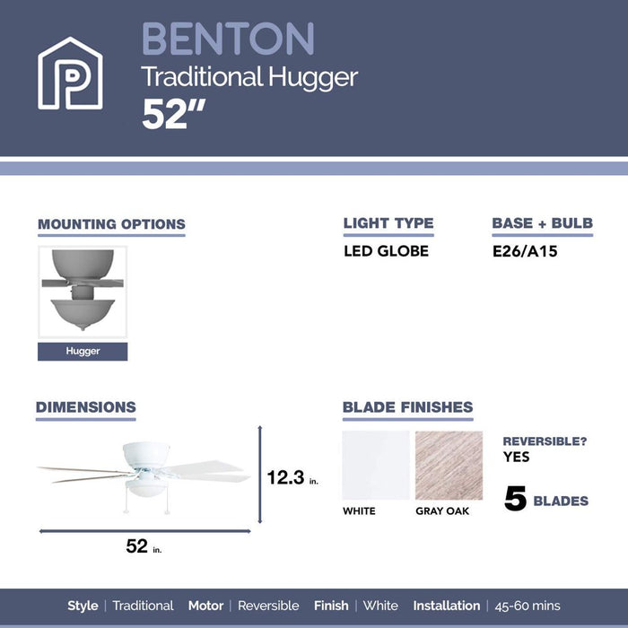 Prominence Home Benton 52" White Low Profile Ceiling Fan with Light