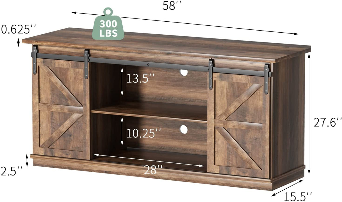 Barnwood TV Stand with Sliding Doors and Storage