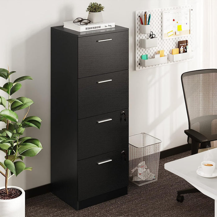 Black Vertical File Cabinet with Lock, 4-Drawer