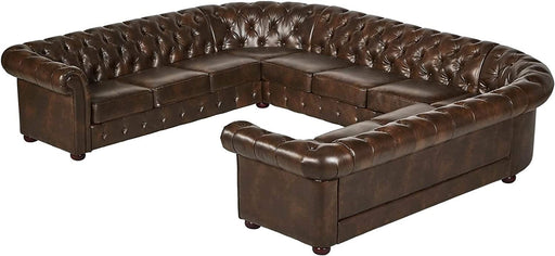 Brown Tufted U-Shaped Sectional Sofa
