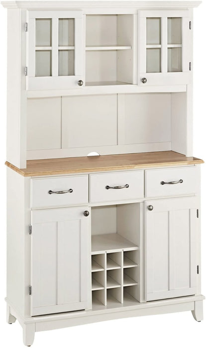 Off-White Server with Hutch and Wood Top