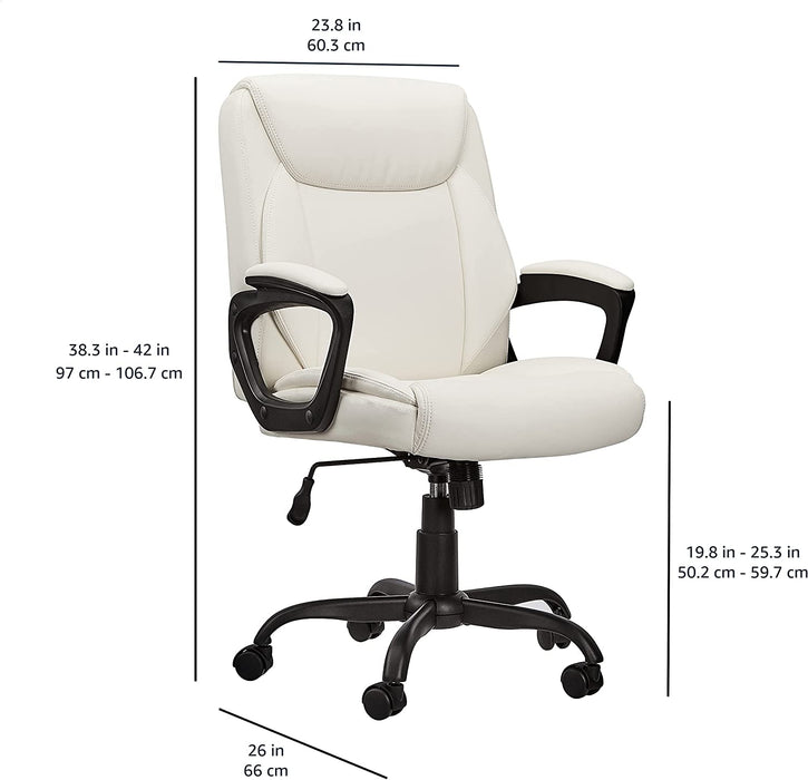 Padded Mid-Back Office Chair with Armrest - Cream