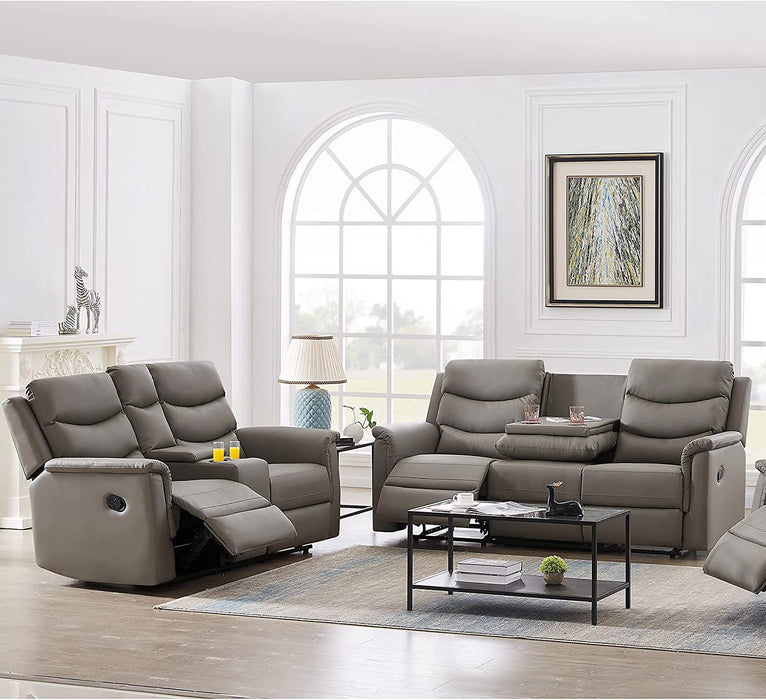 Grey Pu Leather Recliner Sofa Set With