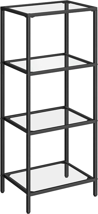 Slim 4-Tier Bookcase with Tempered Glass Shelves