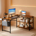 Rustic L-Shaped Desk with Outlets & USB Ports