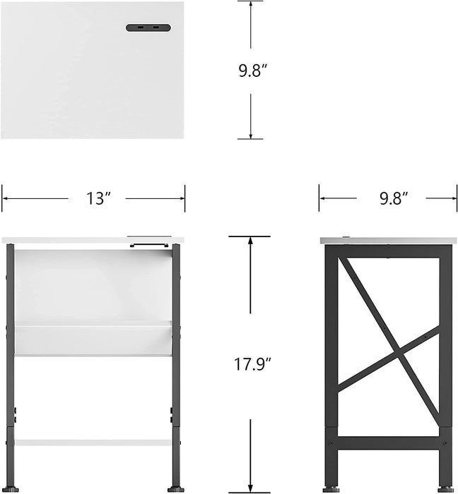 Modern White Oxford End Table with Book Shelf, Dual USB