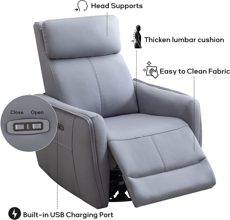 Grey Leathaire Swivel Rocker Recliner with USB Ports