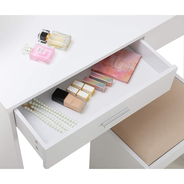 Large Vanity Set with 10 Light Bulbs, 2 Drawers (White)