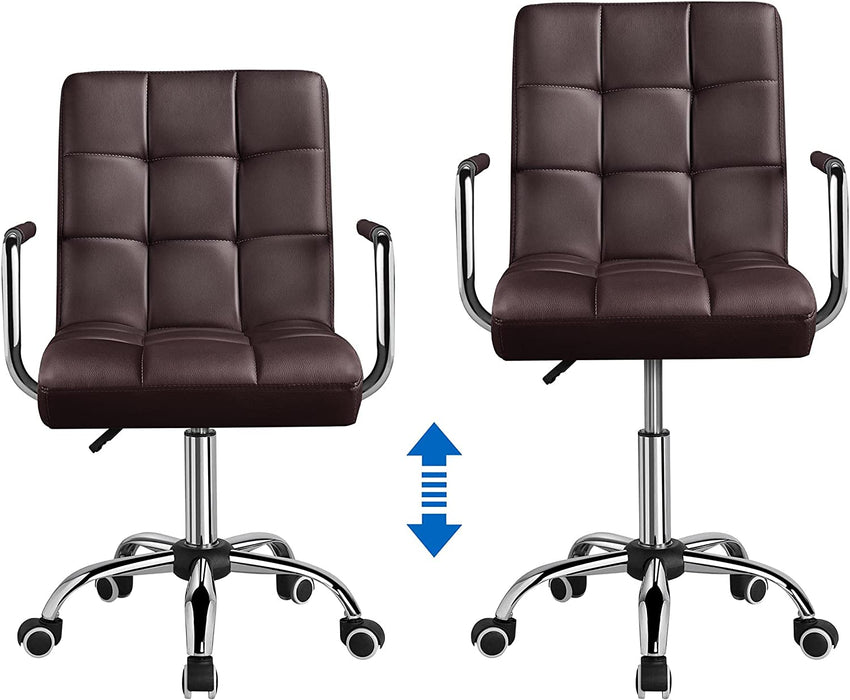 Modern Brown Leather Office Chair with Casters