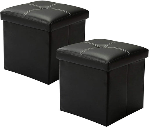 Black Folding Footrest Stools with Storage (2-Pack)