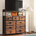 Rustic Brown 9-Drawer Fabric Tall Bedroom Chest