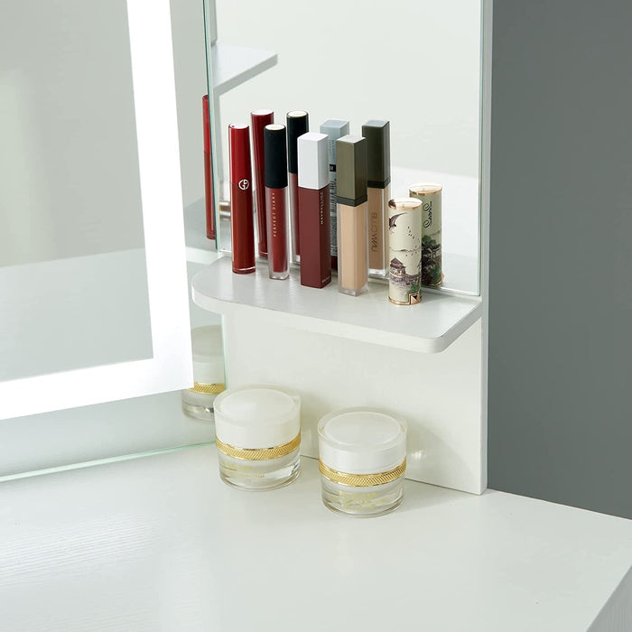 White Vanity Set with Three-Fold Mirrors LED Touch Mirror