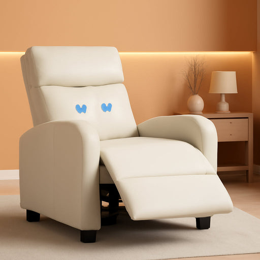 Beige Leather Massage Recliner Sofa