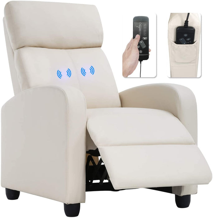 Beige Leather Massage Recliner Sofa