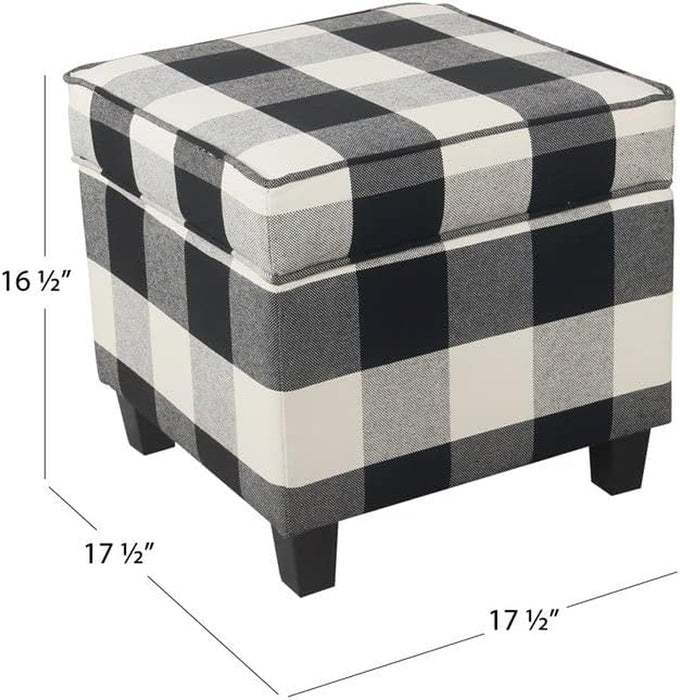 Black Plaid Ottoman with Storage for Home Decor