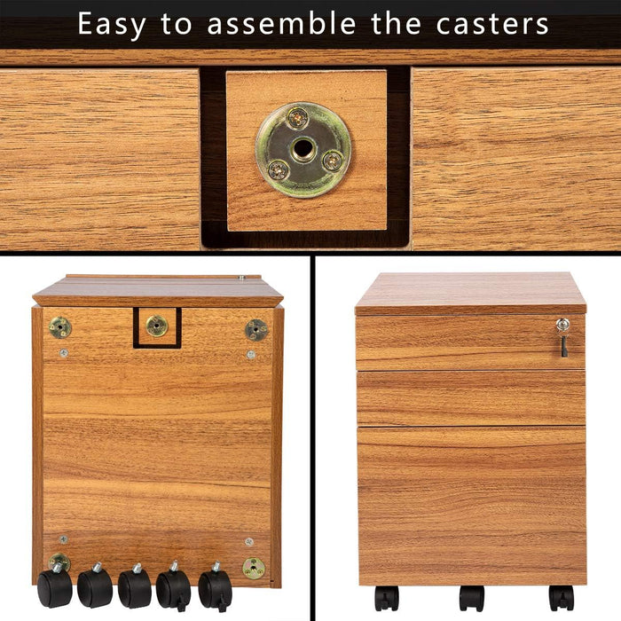 Oak Brown 3-Drawer Mobile File Cabinet (Assembled)