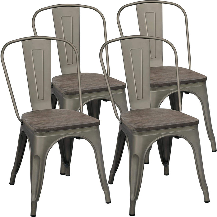 Metal Dining Chairs Set of 4, Gun Metal